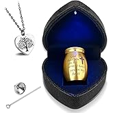 INRPDOM Small Urns for Human Ashes Keepsake with Heart Box w/Light - Memorial Urn Set with Urn Necklace, Funnel, and Velvet Case - Mini Urn for Ashes of Loved Ones (Gold)