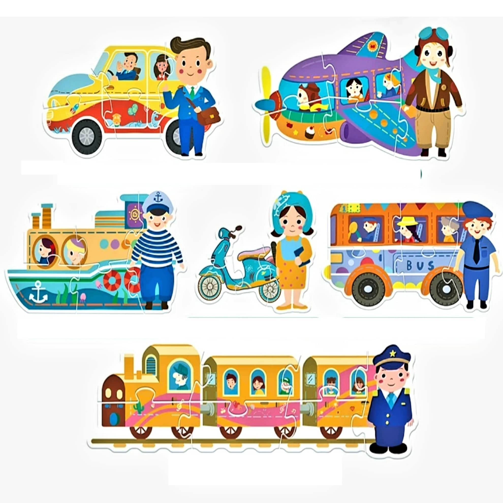 6 Puzzles in a box with 31 Large Pieces | Learning Gifts for Toddlers Age 3 Years and Up | Transport Vehicles Puzzle