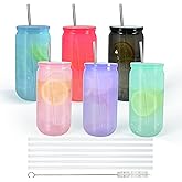16oz Plastic Mason Jars, 6Pack Mason Drinking Acrylic Cups with Plastic Lids and Stainless Steel Straws Iced Coffee Cups Shatterproof Unbreakable Tumblers for Smoothies, Beer, Coffee, Jelly Color