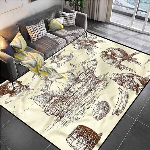 Area Rugs Print Large Carpet Nautical, Old Merchant Ship