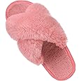 Comwarm Women's Cross Band Fuzzy Slippers Fluffy Open Toe House Slippers Cozy Plush Bedroom Shoes Indoor Outdoor