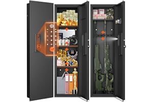 RIFLEWELL 53.15" Wall Safe Between the Studs, Large Hidden Flush Wall Safe with Dual Alarm System and Mute Function, Wall Gun Safe with 3 Adjustable Shelves and Magnetic Slot & 6 Key Hooks (Black-Fingerprint)