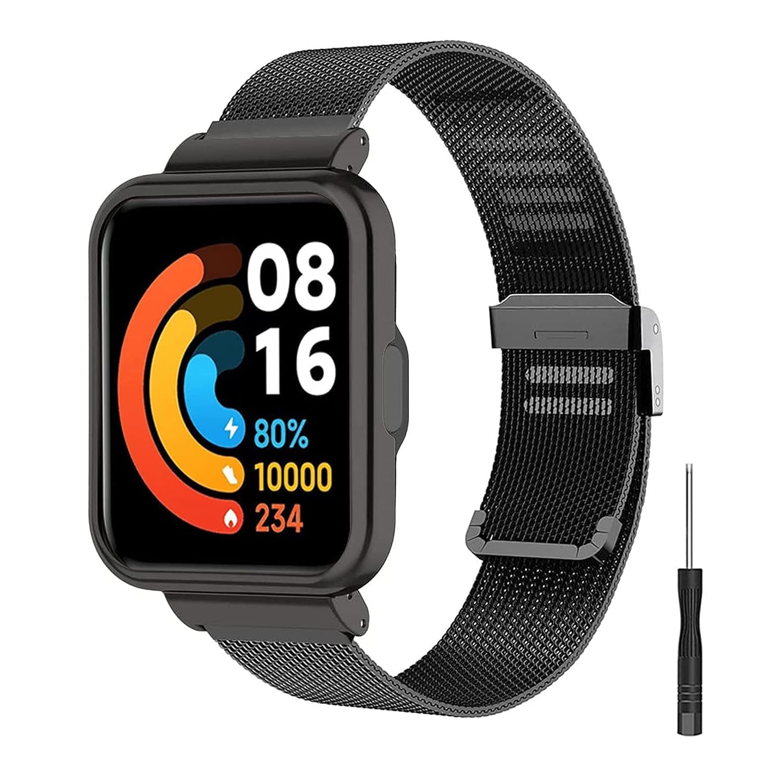 E-strap Strap for Xiaomi Mi Watch 2 Lite Bracelet,Stainless Steel Woven Mesh Watch Strap with Frame for Redmi Watch 2 Lite, Black/White