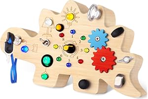 MindPal Busy Board, Montessori Toys for 3 Year Old, Baby Sensory Toys for Toddlers with 12 LED Light,Wooden Toddler Busy Board Baby & Toddler for Learning Activity, Light Switch Toys for Toddlers