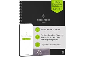 Rocketbook Fusion Hybrid Reusable Planner and Notebook in One, Additional Blank Pages, Goal and Project Tracker, Undated Planner, Letter Size 8.5x11, Black (Pack of 1)