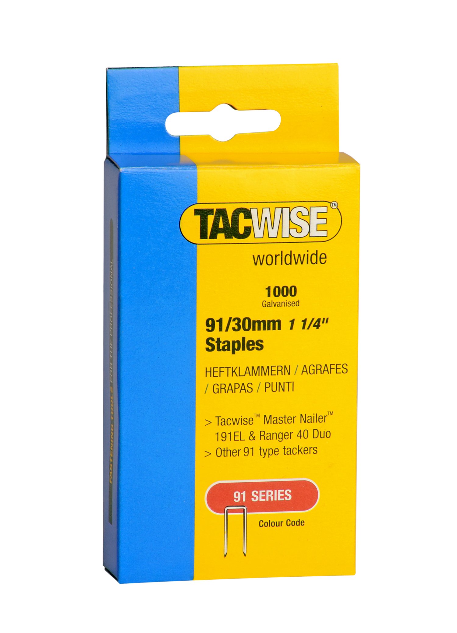 Tacwise 0286 Type 91 / 30 mm Galvanised Narrow Crown Staples, Pack of 1,000