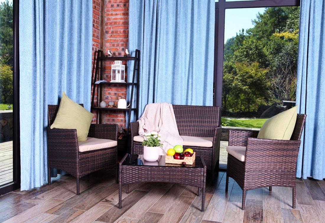 United Flame 4PCS Patio Furniture Sets Outdoor Chair Rattan Convenience Set Backyard Porch Garden Balcony Furniture Set Section Sofa with Beige Cushions and Glass Table All Weather Furniture Sets : Garden & Outdoor