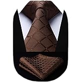 HISDERN Plaid Checkered Tie Handkerchief Woven Classic Formal Men's Necktie & Pocket Square Set