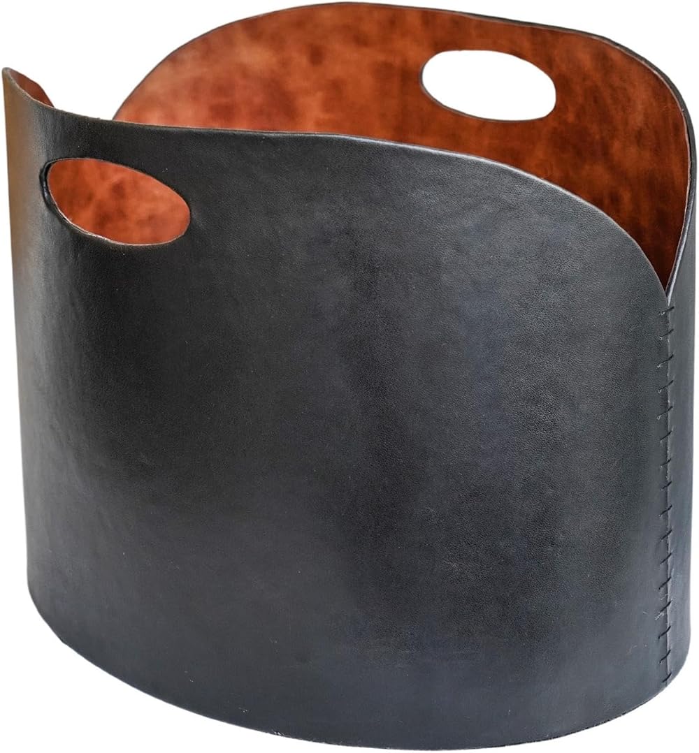 Ivyline Faux Leather Log Bucket Black Hand Finished Fireside Wood Bin H30xW40cm