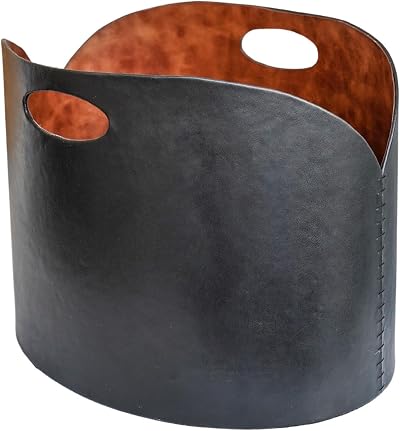 Ivyline Faux Leather Log Bucket Black Hand Finished Fireside Wood Bin H30xW40cm