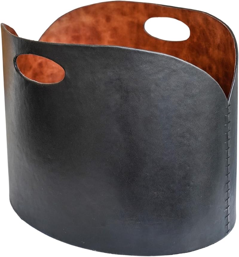 Ivyline Faux Leather Log Bucket Black Hand Finished Fireside Wood Bin H30xW40cm