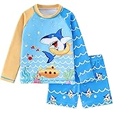 2-Piece Boys Dinosaur&Whale Swimsuit Set Long Sleeve Shirt + Trunks Toddler Swimming Suit Kids Rash Guards Bathing Suits