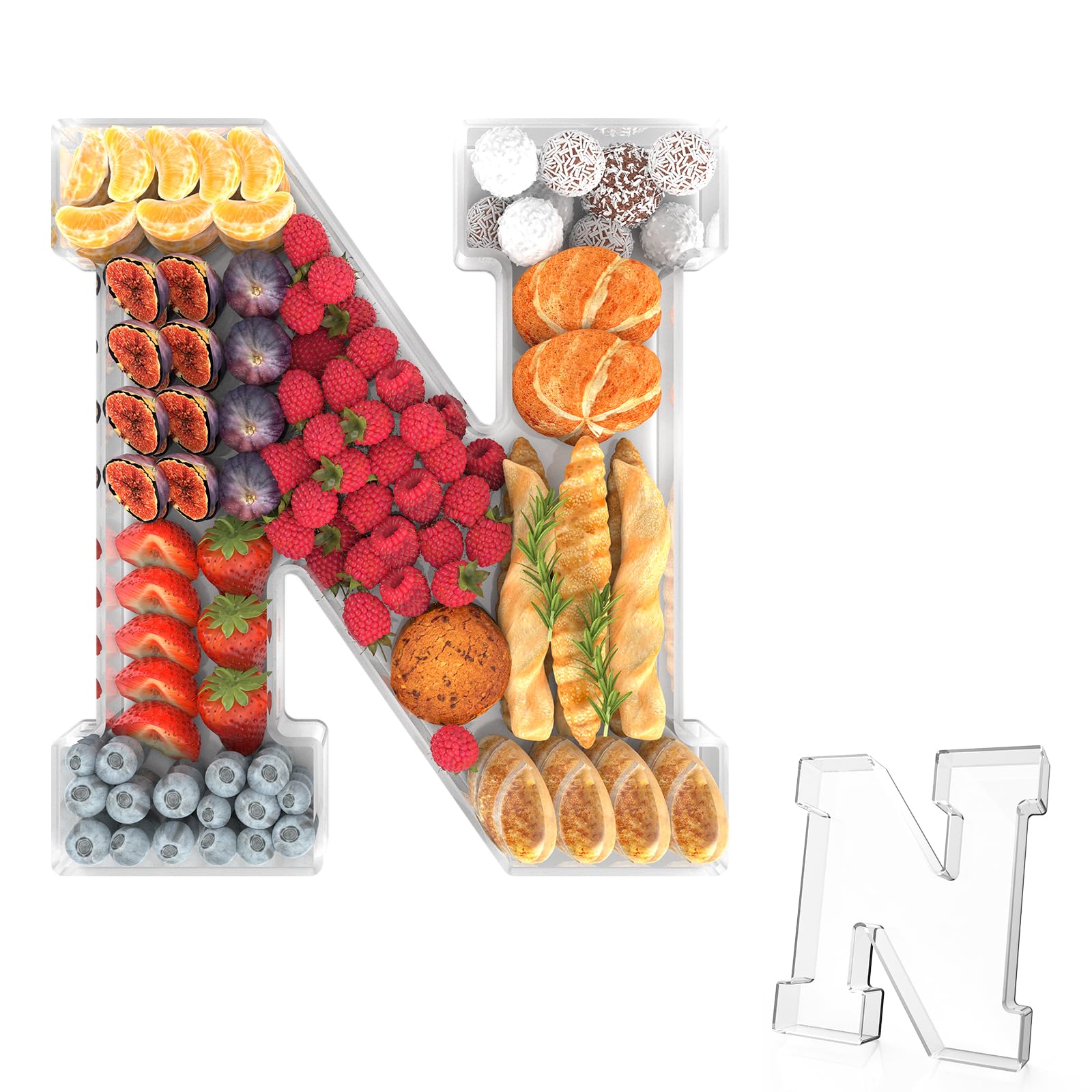 Photo 1 of 11" Acrylic Letter Charcuterie Tray, Charcuterie Letters Fillable Box for Food, Reusable Serving Cake Candy Dish Display Tray for Birthday Anniversary Party Decoration (Letter N)