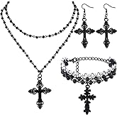 Tondiamo 3 Pcs Gothic Jewelry Set Cross Necklace for Women Goth Earrings Bracelet Layered Y2k Choker Costume Accessory