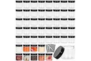 BETROME 50pcs 2 oz Clear Plastic Round Jars with Black Lids, 2oz 60ml Leak-Proof Wide-Mouth Cosmetic Storage Containers for Kitchen Use, Beauty Products, Cream, Scrubs, Bath Salt and More