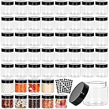 50pcs 2 oz Clear Plastic Round Jars with Black