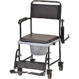 NOVA Medical Products Drop Arm (for Easy User Transfer) Transport Chair Commode, Rolling with Locking Wheels & Removable Padd