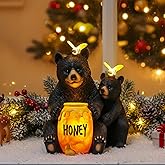 JJALIGHTS Solar Garden Decor Statues 7" Resin Mother&Cub Bear Figurines with Honey Jar Waterproof Black Bear Decor for Outside Yard Patio Porch Decoration Gift for Mom Grandma