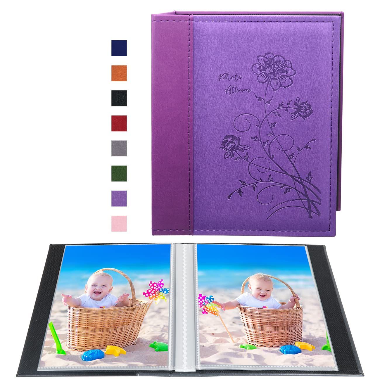 Miaikoe Small Photo Album 6x4 2 Packs, Each Pack Holds 50 Vertical Pictures, Slip in Top Loading Photo Albums Only 10x15cm for Artwork or Postcards Storage (Purple) — image 1