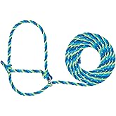 Weaver Livestock Poly Rope Breaking Cattle Halter, Adjustable Cow Calf Halter, Livestock Handling Equipment, Blue/Hurricane Blue/Lime Zest