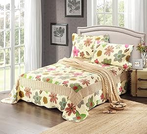 Tache Home Fashion CD 1468-Queen Tache 3 Piece Floral Rainbow Blooms Reversible Bedspread Set, Queen