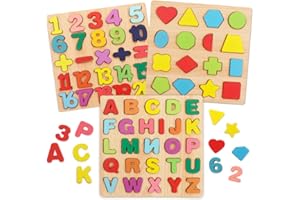 YOHELLY Puzzles for Toddlers,3 Pack Wooden Alphabet Number Shape ABC Name Puzzles Toys for Kids 1-3 Years Old, Montessori Preschool Educational Gift Learning Letter Puzzles Toys Ages 1 2 3 4 5