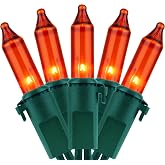 YULETIME 200 Orange Christmas String Lights, 2-Set 33 ft 100 ct Green Wire | Incandescent Bulbs, End-to-End Connectable, UL Certified, 2-Strand, 66' Total Length, 4