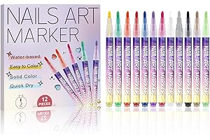 BEEPOW 12 Colors Nail Art Pens Set, Nail Art Markers Polish Pen for 3D, Drawing Painting Liner Brush for DIY Beauty Adorn Manicure Tools