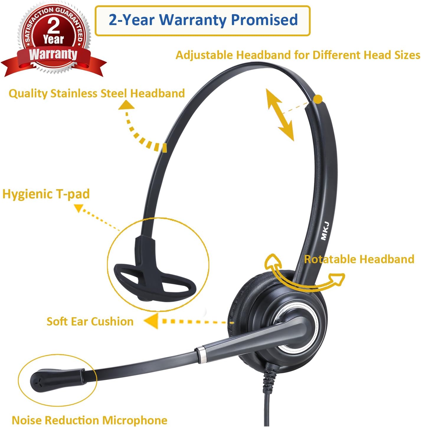 Cisco Headset with Microphone Noise Cancelling Corded RJ9 Telephone Headset for Cisco Landline Phone CP-7821 CP-7841 7931G 7940 7941G 7942G 7945G 7961G 7962G 7965G 7975 8841 8861 8865 8961 9951 9971 - Image 3
