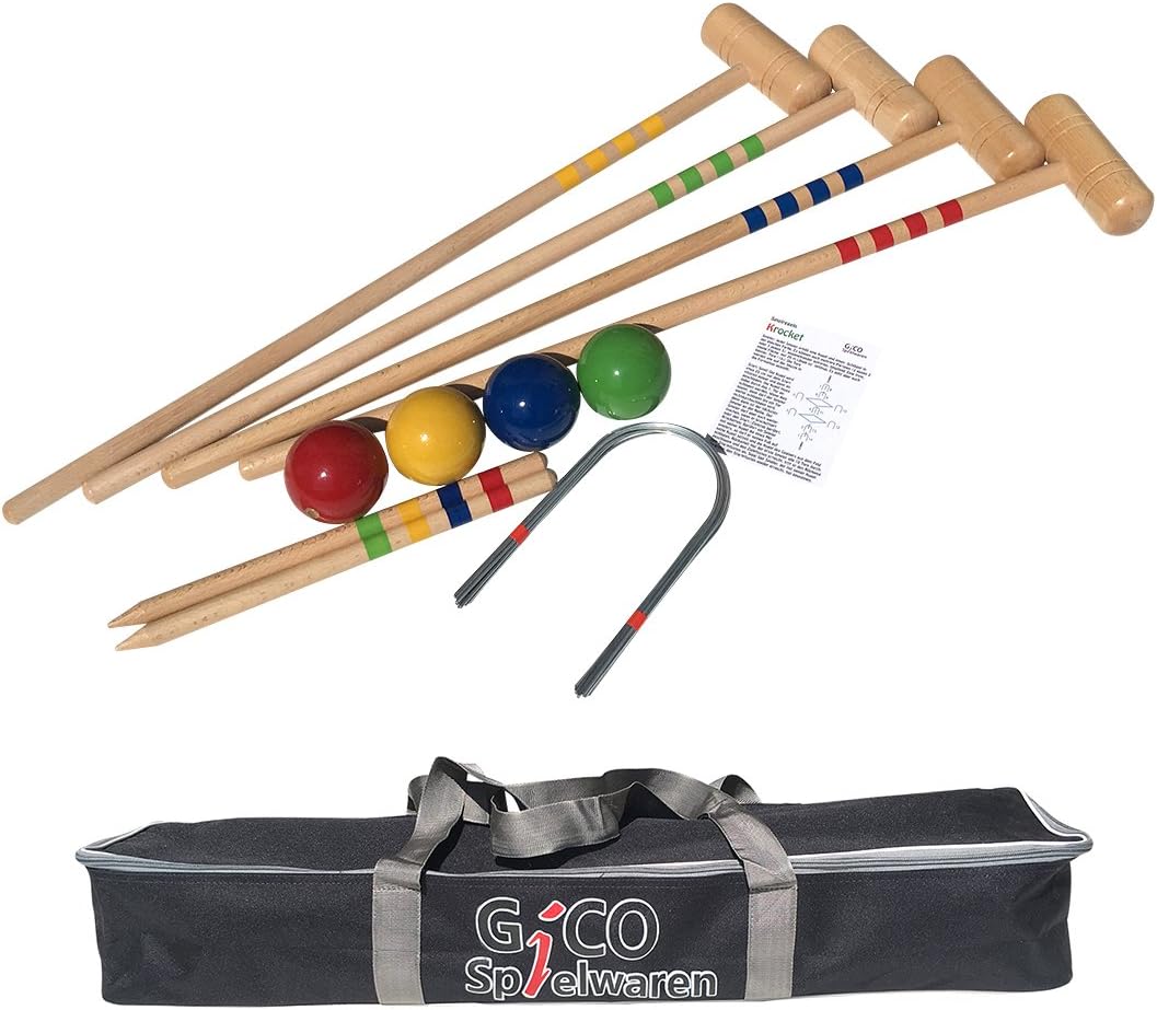 GICO Qualitäts Krocketspiel / Krocket / Crocket für 4 Spieler in Transporttasche - Der Outdoor / Garten Spielspaß mit Qualitätsware aus Massivholz für die ganze Familie -Made in EU - 3224