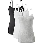 Knuffnee Womens Cotton Camisole with Shelf Bra Spaghetti Strap Tank Tops Adjustable Undershirt 3 Pack
