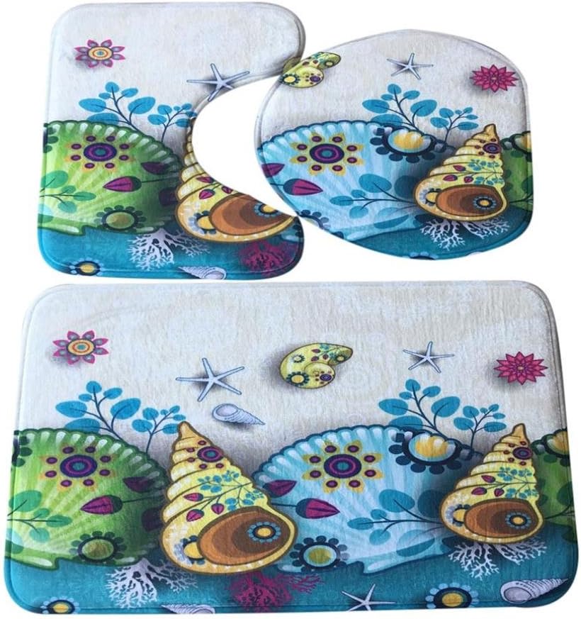 Blue Ocean Style Toilet Lid Tank Cover Toilet Seat Cover Toilet Mat Bathroom Non-Slip Pedestal Rug Bath Mat Set 3pcs by Quistal (D)