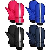 Geyoga 4 Pairs Kids Mittens Waterproof Ski Gloves Boys Girl Warm Snow Winter Mittens for Kids Toddler Outdoor Activities