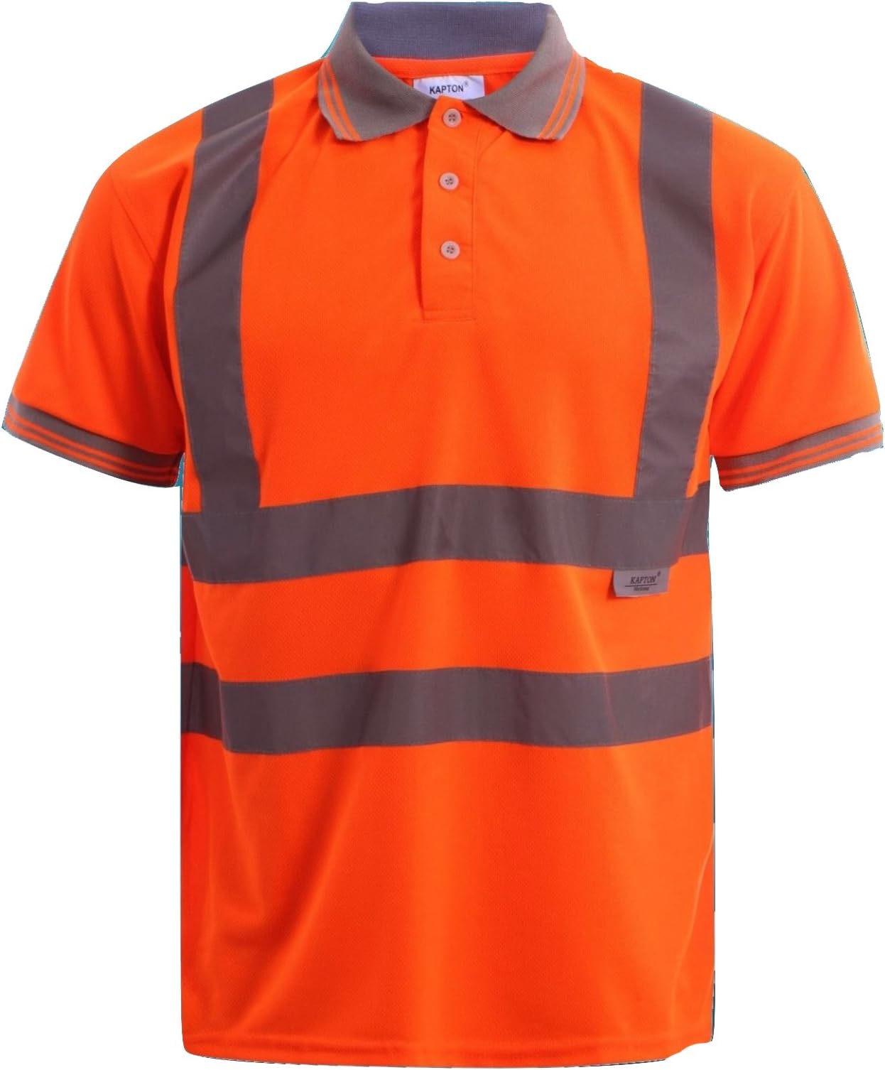 KaptonHi Vis Short Sleeve Polo Shirt with Reflective Tape Strip S- 5XL Yellow Orange high Visibility Glow Security Work Builder 3m scotchlite viz top