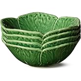 Certified International Le Jardin Green Cabbage 3D CEREAL/SOUP BOWLS, SET Of 4 &ndash; 7" Sculpted Green Stoneware Leaf Bowls &ndash; Garden-Inspired Stoneware for Breakfast, Snacks &amp; Everyday