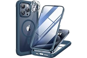 Miracase Magnetic for iPhone 15 Pro Max Case 6.7'' [Compatible with Magsafe] Full-Body Drop Proof Bumper Phone Case for iPhone 15 Pro Max with Built-in 9H Tempered Glass Screen Protector,Blue