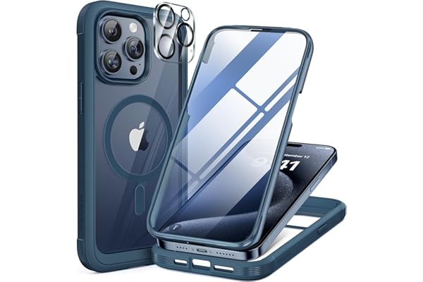 Miracase Magnetic for iPhone 15 Pro Max Case 6.7'' [Compatible with Magsafe] Full-Body Drop Proof Bumper Phone Case for iPhone 15 Pro Max with Built-in 9H Tempered Glass Screen Protector,Blue