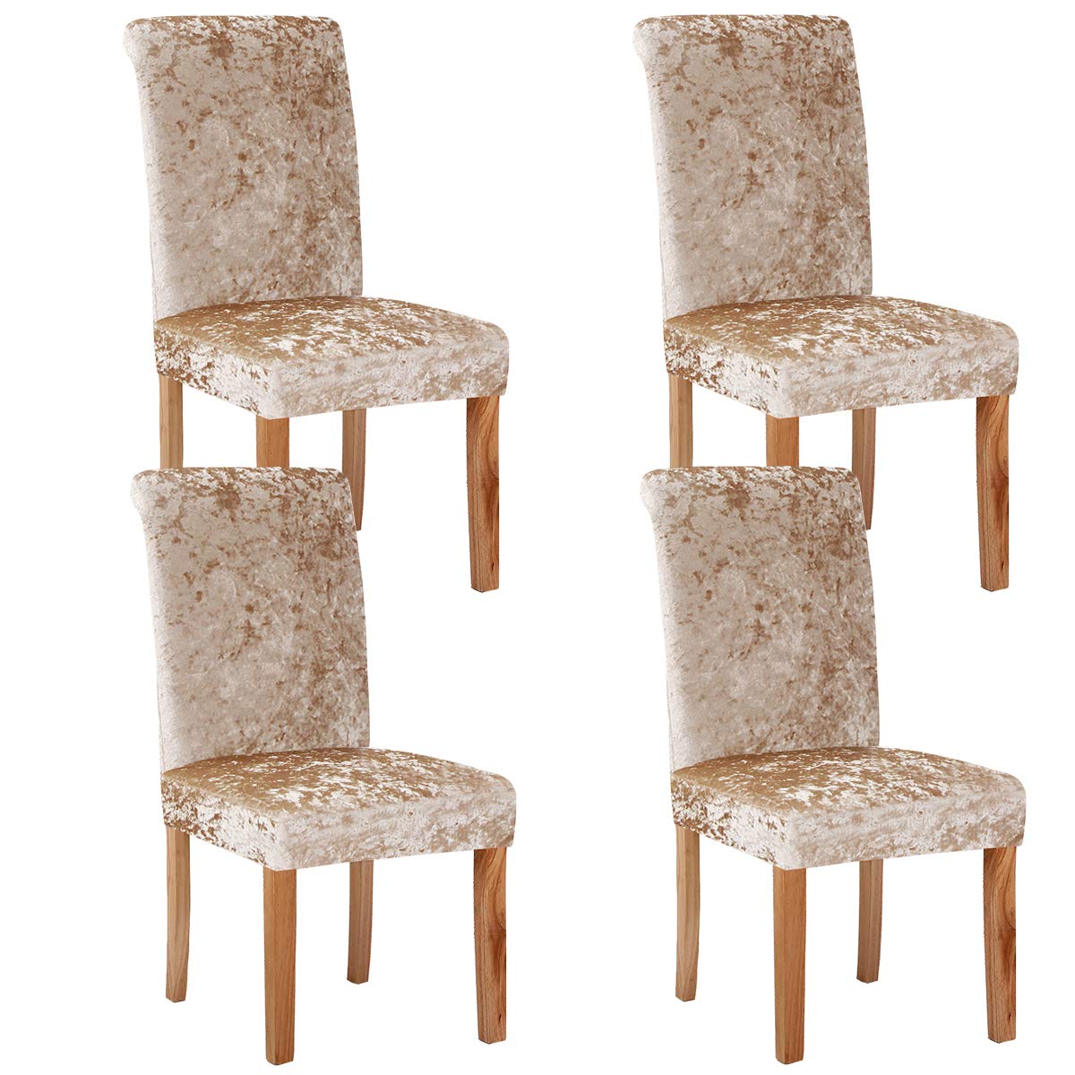 KELUINA Velvet Spandex Fabric Stretch Dining Room Chair Slipcovers Home Decor,Chair Covers for Dining Room Restaurant Hotel Ceremony (Khaki,4 Pack(M))