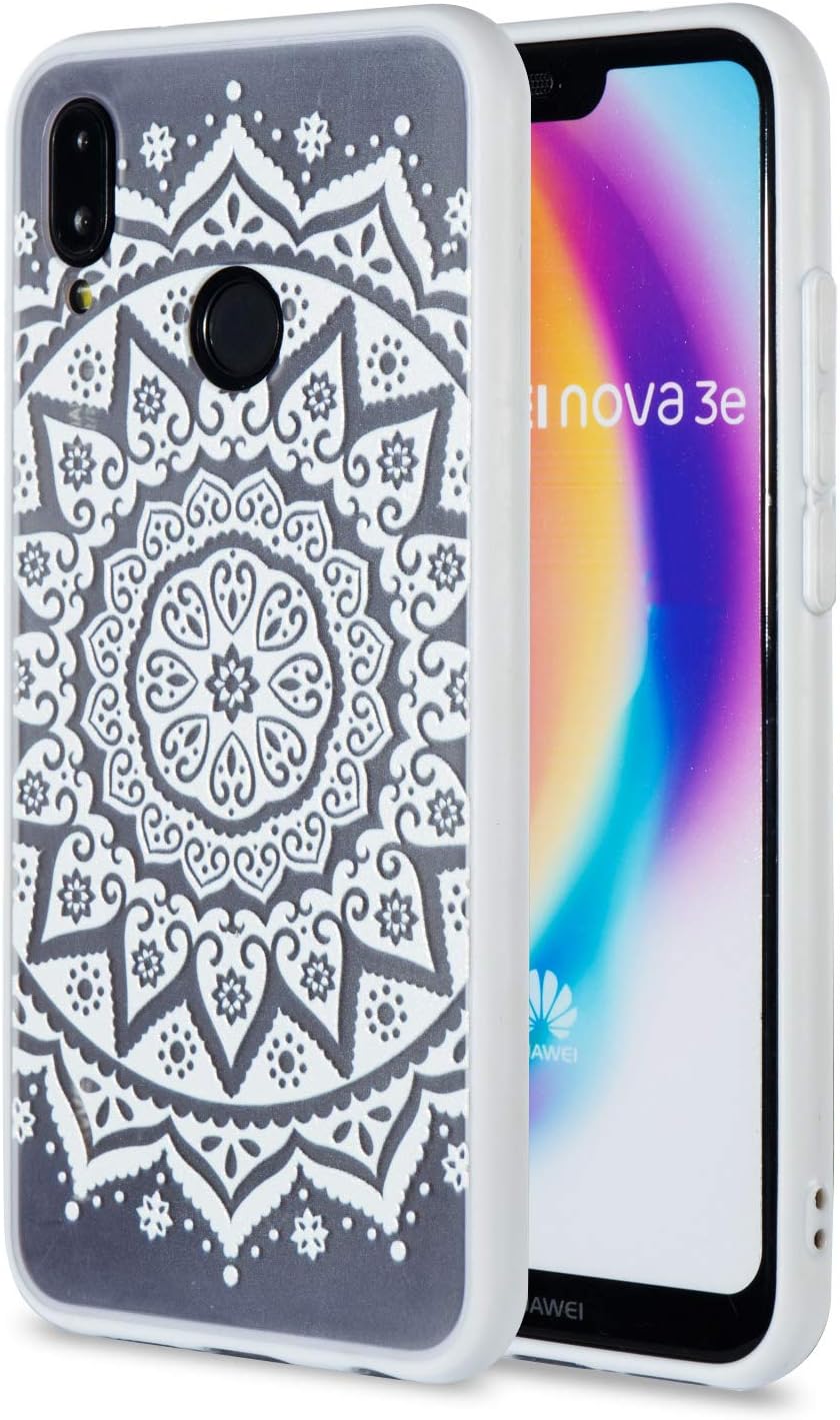 Huawei P20 Lite Case, Hybrid Transparent Clear Ultra Thin Slim Fit Cases Lace Relief Design Rigid Plastic Hard PC Protective Back Bumper Phone Cover for Huawei P20 Lite/Nova 3E White Sunflower
