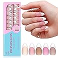 Yilamo French Tip Press on Nails Gel Pink Medium Long Almond Square Shaped Nail Tips Press on Nail Five Colors,15 Sizes,300Pcs,No Need to File Fake Nails for Nail Art DIY Gifts