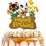 Glitter Animals Crossing Cake Topper, Video Gaming Figures Happy Birthday Cake Decor, Cartoon Animals Kids Birthday Party Dec