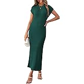 Yousify Womens Ribbed Knit Dress 2026 Casual Spring Summer Cap Sleeve Crewneck Trendy Maxi Dresses