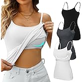 V FOR CITY Cotton Shelf Bra Camisole Tops for Women Adjustable Spaghetti Strap Tank Top Summer Cami Shirt 3 Pack