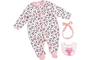 BABESIDE 3 Pcs Reborn Baby Doll Clothes for 17-22 Inch Dolls, Baby Doll Clothes Outfits Accessories - Cat Style Doll Romper, Baby Doll Bibs and Headband for Newborn Baby Doll Boy&Girl Gift