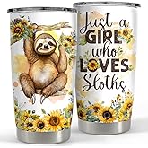 SANDJEST Sloth Tumbler 20oz Girl Loves Sloths Stainless Steel Insulated Tumblers Coffee Travel Mug Cup Gift for Women Girls Teen Birthday Christmas