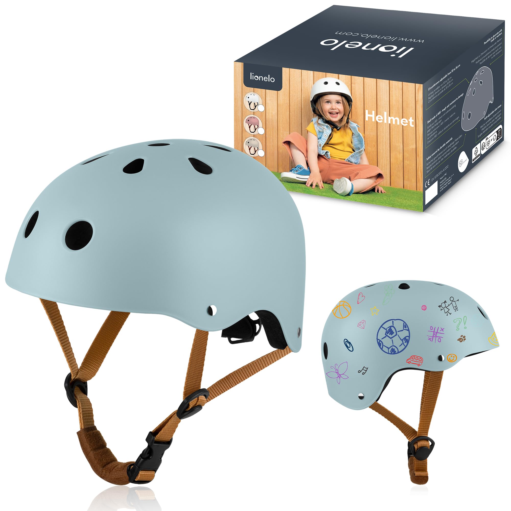 Lionelo Helmet Explorer Adjustable Certified Kids' Safety Helmet Size S(50-56cm) Impact-Absorbing & Ventilated Designed for Creative Chalk & Marker Customization, Cycling & Outdoor Adventures (White)