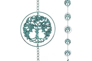 SMQLJXC 8.5FT Life Tree Rain Chains，Rain Chains for Outside，Garden Balcony Porch Decoration（Sky Blue）