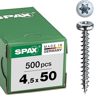 SPAX Universalschraube, 4,5 x 50 mm, 500 Stück, T-STAR plus, Halbrundkopf, Vollgewinde, 4CUT, WIROX A9J, 0201010450505