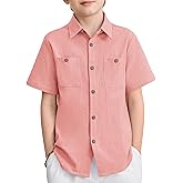 Arshiner Boys Short Sleeve Button Down Shirt Cotton Woven Casual Shirts with 2 Pockets for Kids 4-12 Years