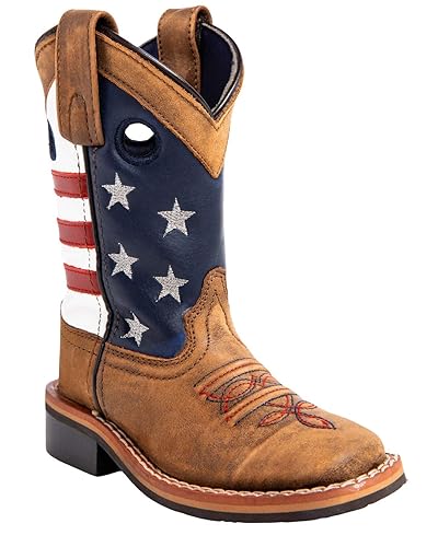Cody James Boys' USA Flag Western Boot Broad Square Toe Brown D - Main Image